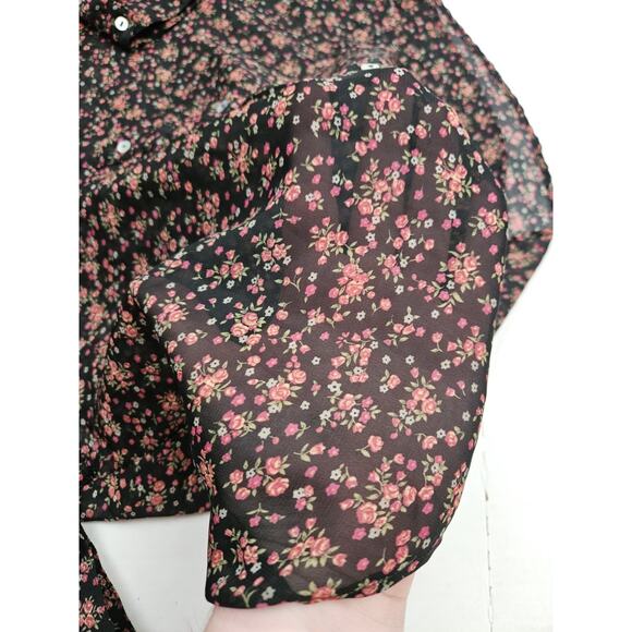 Y2K Sheer Blouse Women's Large Floral Button Front Top Fairy whimsygoth Lace - Picture 5 of 6